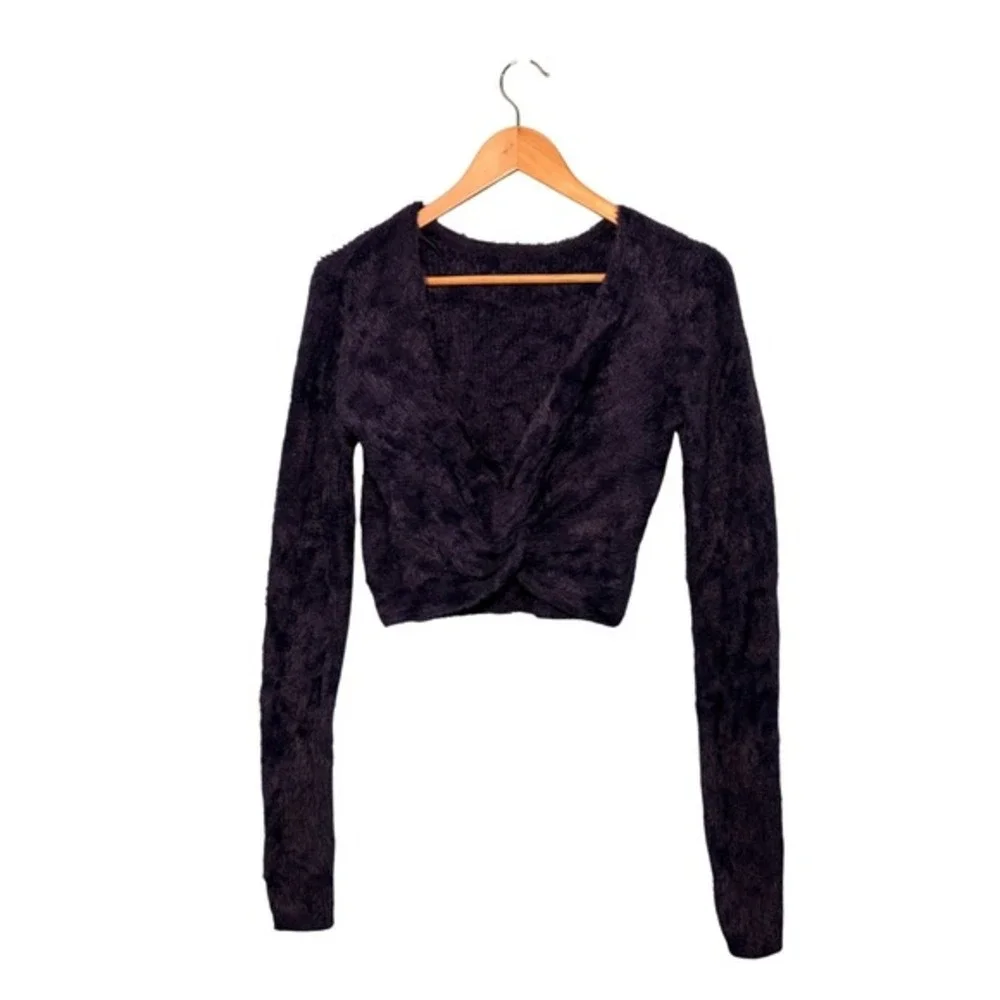 Aerie Fluffy-4-Ever Reversible Twist Sweater‎ Navy Blue Super-Soft Knit M